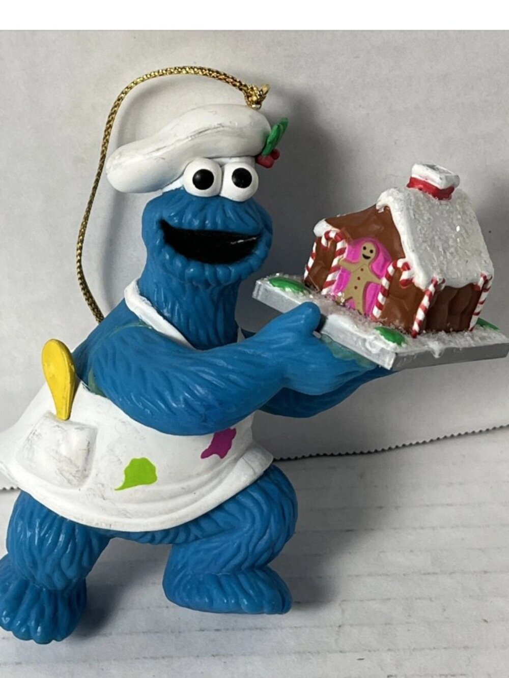Sesame Street Cookie Monster Chef Christmas Ornament Gingerbread House Vintage